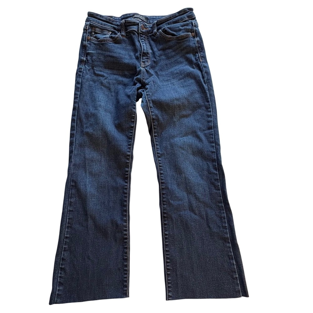 Judy Blue Crop Flare Jeans 11/30 Raw Hem 24.5" Denim Boho Retro High Stretch